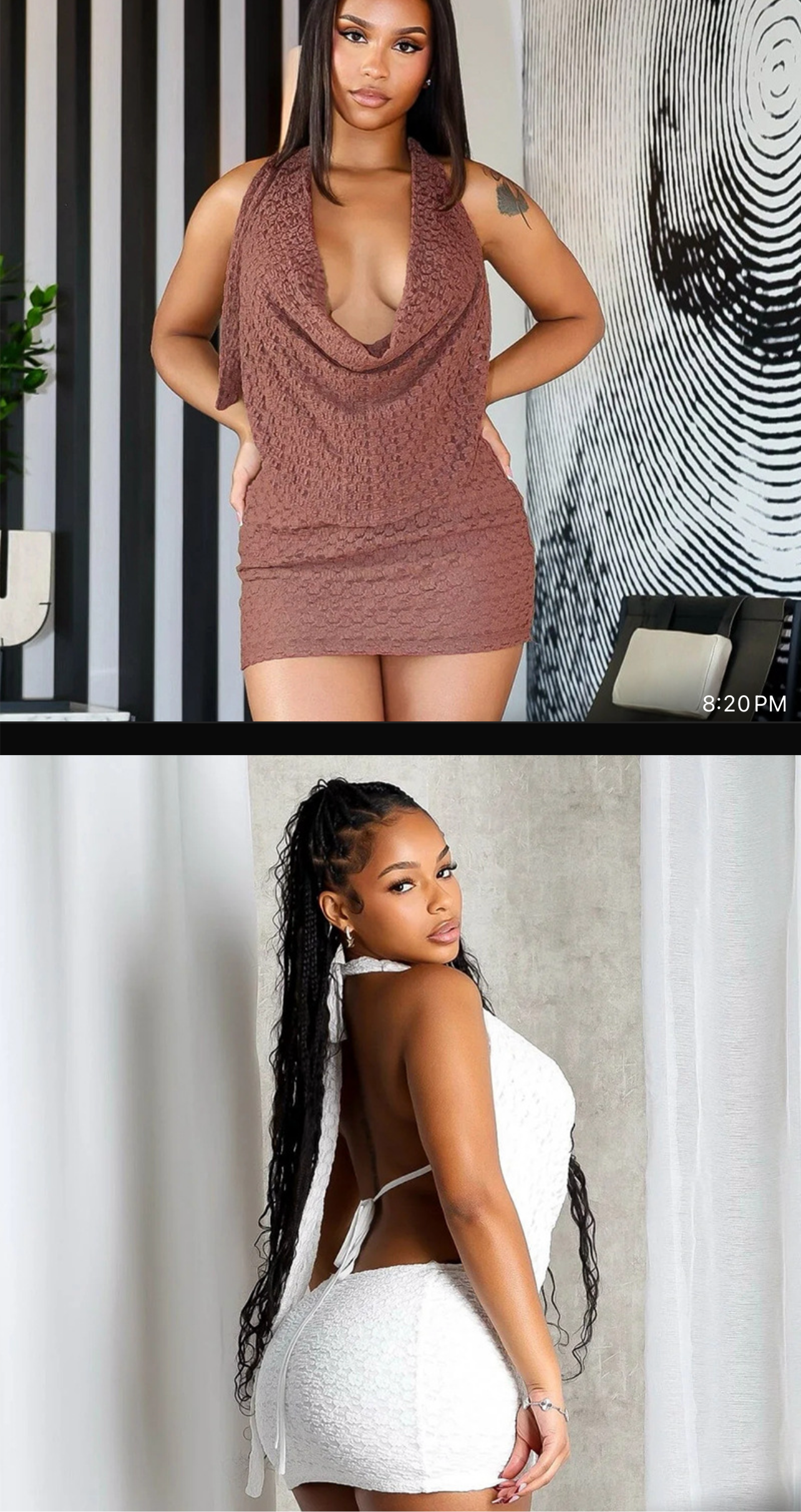 Cocoa Drape Textured Halter Mini Dress