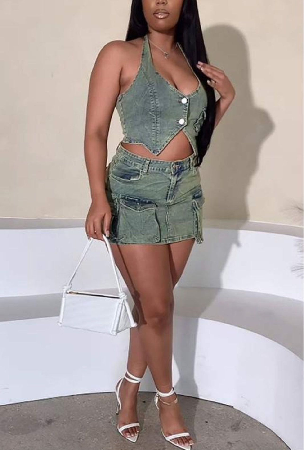 Hotgirl cargo denim set