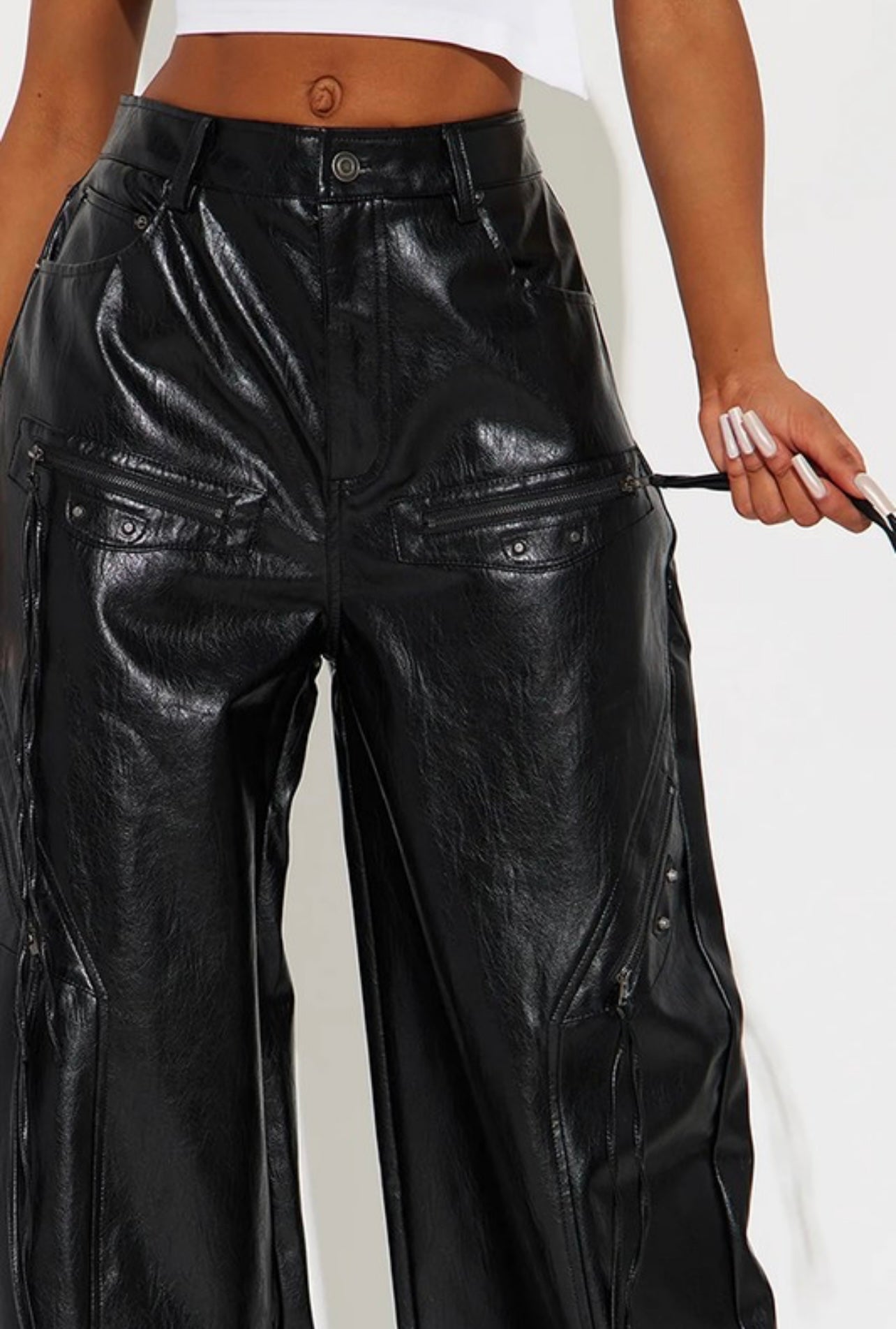 Midnight leather cargo pants