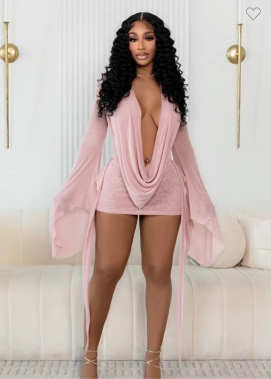 Soft Spoken Sheer Drape Mini Dress