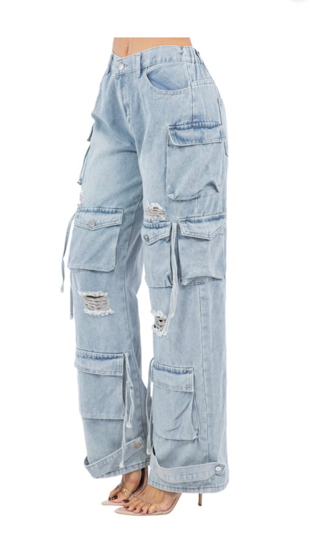 Light blue distressed cargo pants