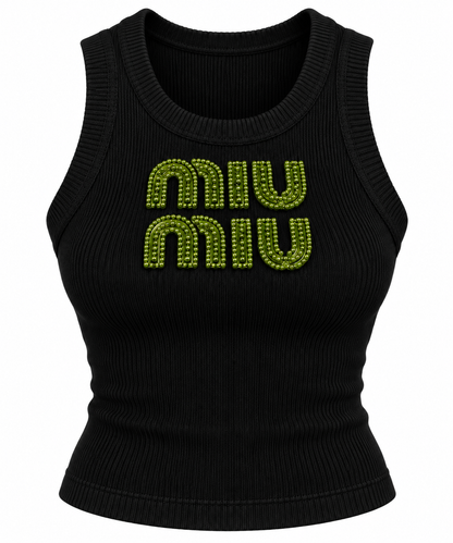 Miu Miu Embellished Ribbed Knit Tank Top