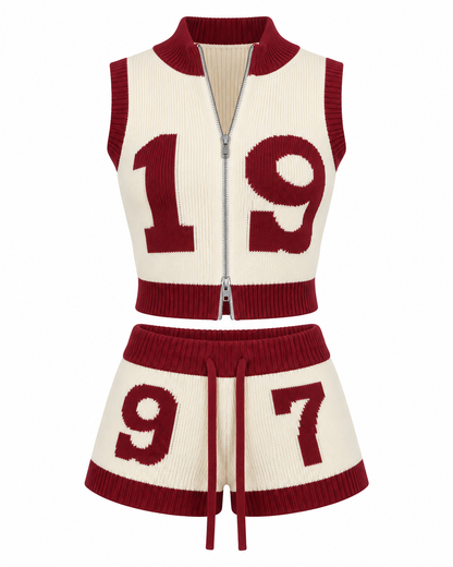 1997 Varsity Women’s Knit Two Piece Crop Top & Shorts Set