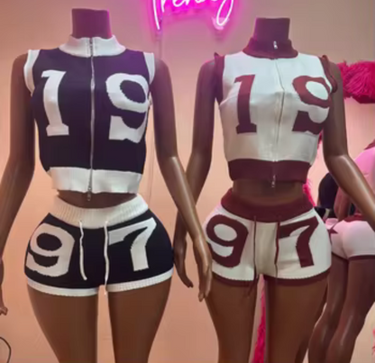 1997 Varsity Women’s Knit Two Piece Crop Top & Shorts Set