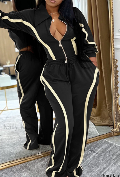 Luxe Contrast Zip-Up Two-Piece Lounge Set