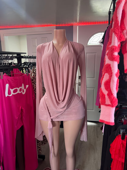 Soft Spoken Sheer Drape Mini Dress