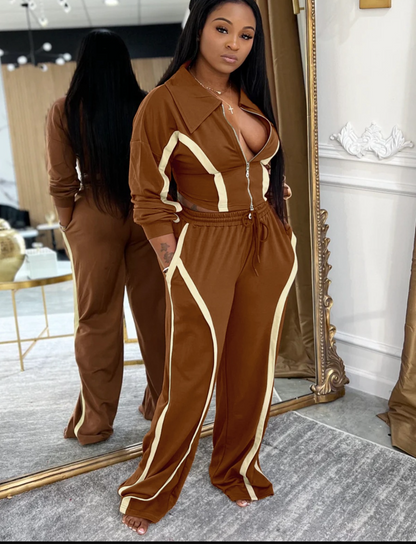 Luxe Contrast Zip-Up Two-Piece Lounge Set