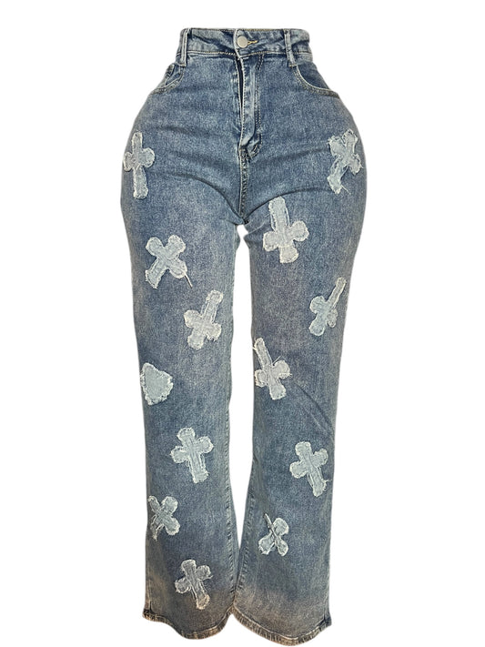 Light cross patch jeans