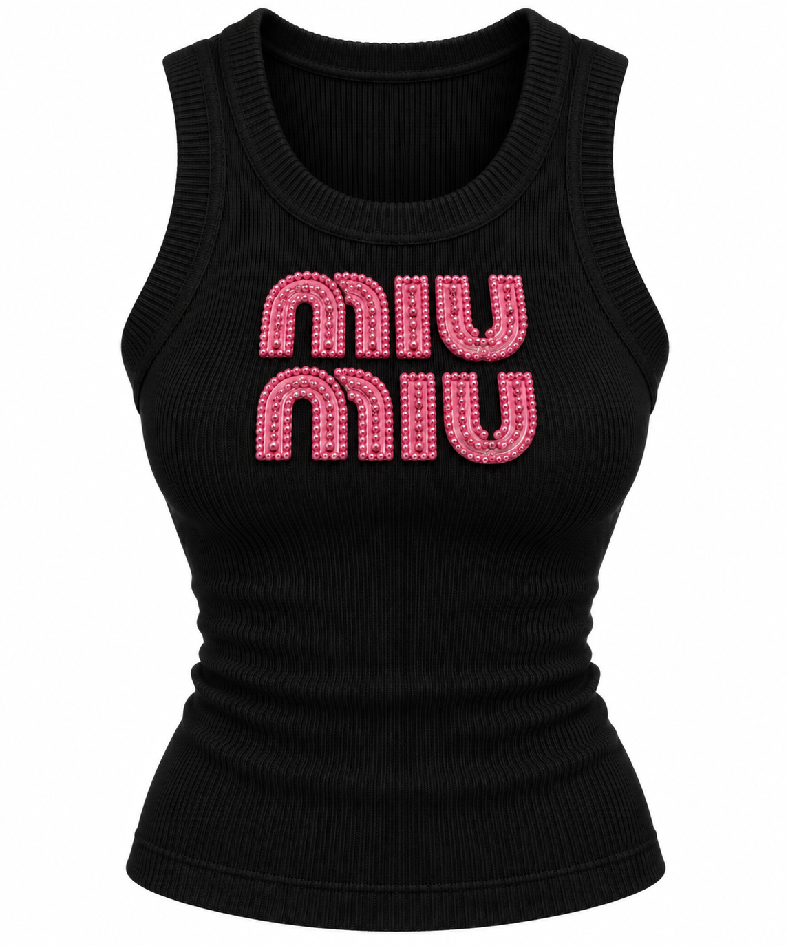 Miu Miu Embellished Ribbed Knit Tank Top
