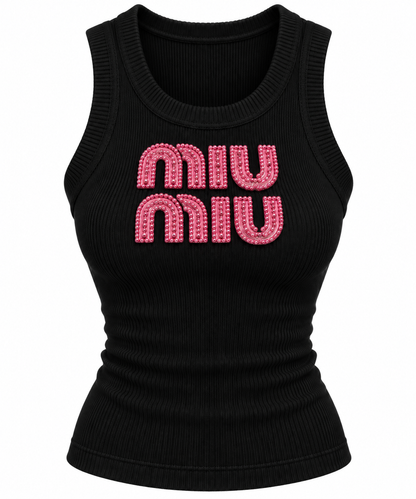 Miu Miu Embellished Ribbed Knit Tank Top