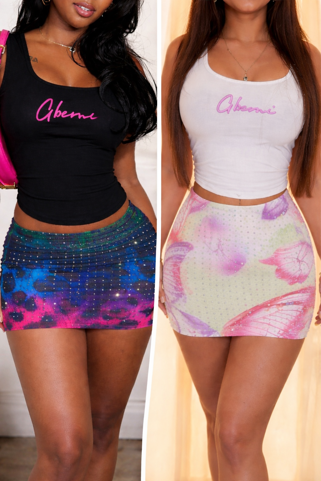 Drip Rhinestone Mini Skirt
