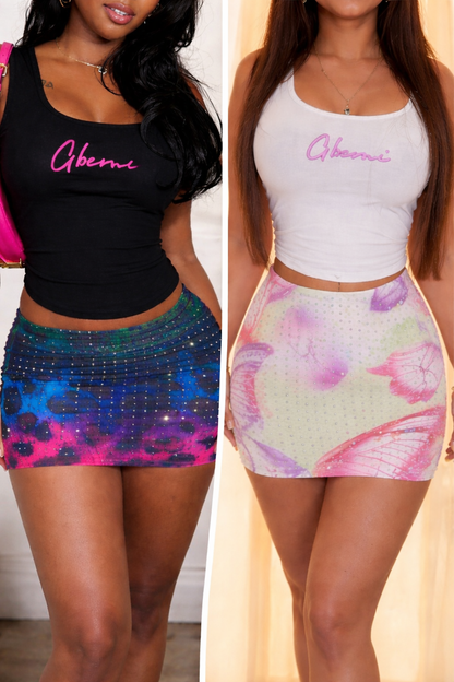 Drip Rhinestone Mini Skirt