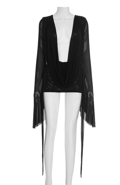Soft Spoken Sheer Drape Mini Dress