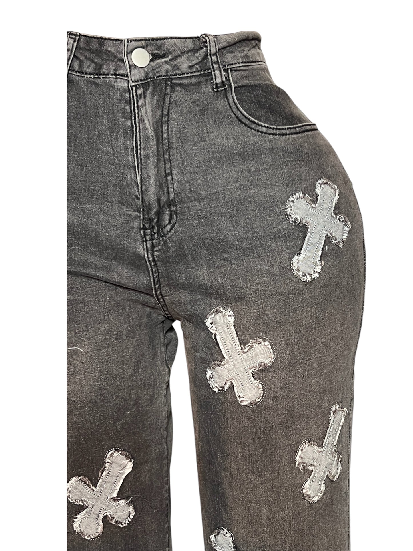 Washed Edge Cross Patch Jeans