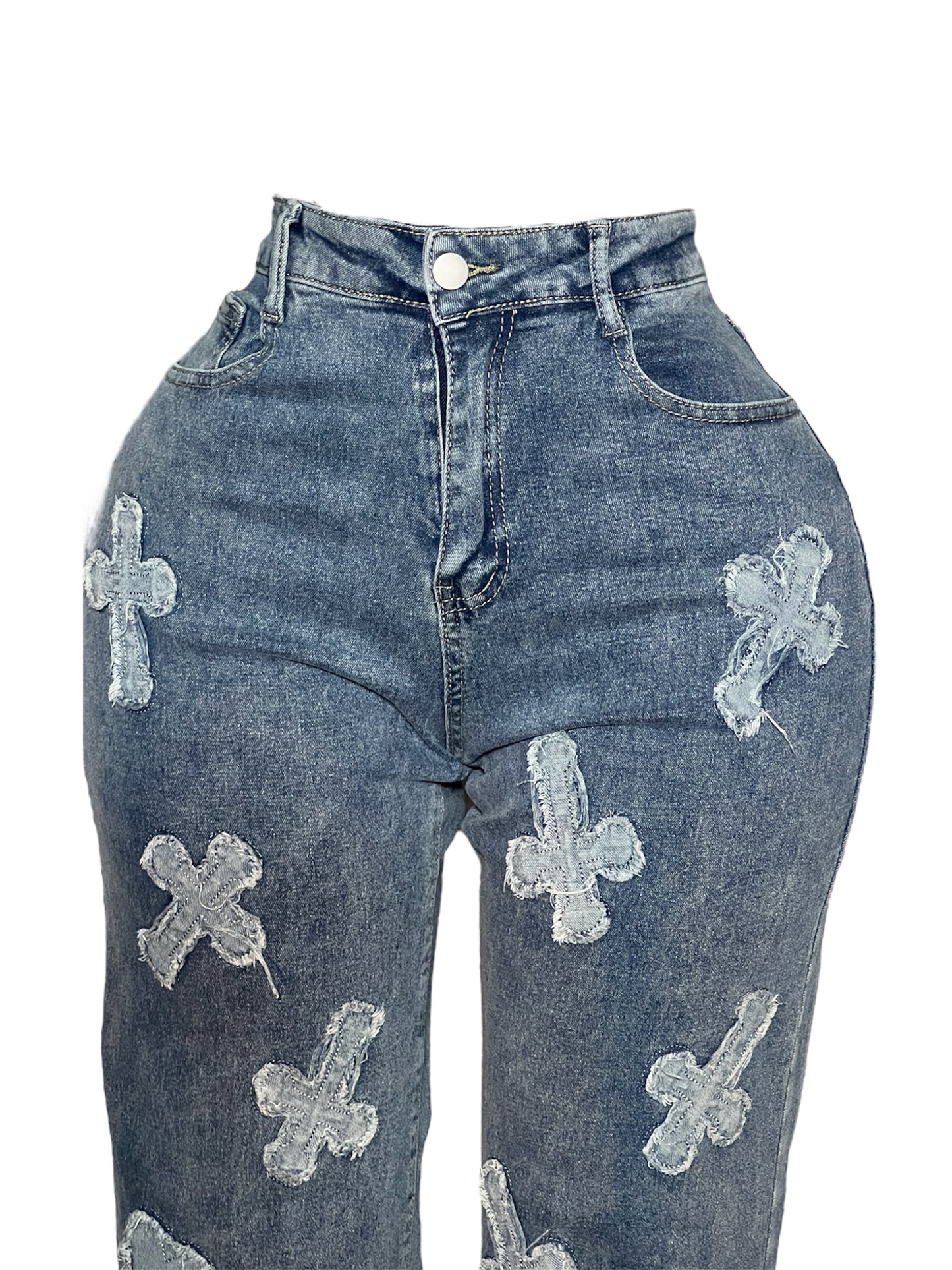 Light cross patch jeans