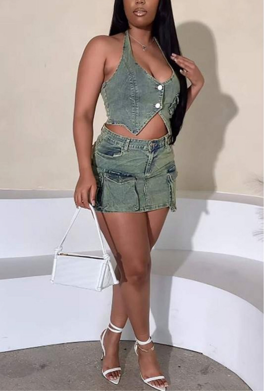 Hotgirl cargo denim set