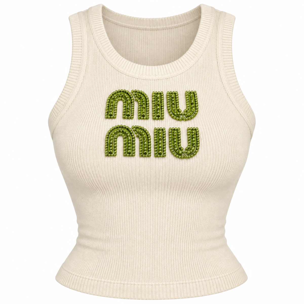 Miu Miu Embellished Ribbed Knit Tank Top