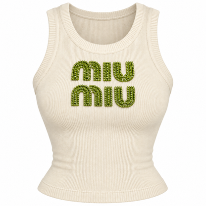 Miu Miu Embellished Ribbed Knit Tank Top
