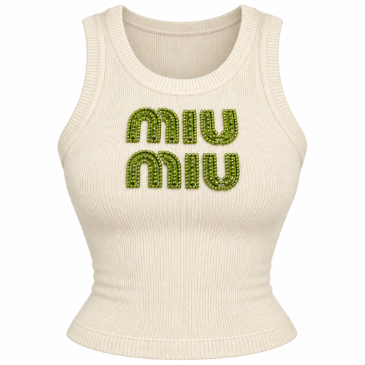 Miu Miu Embellished Ribbed Knit Tank Top
