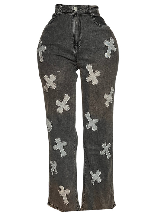 Washed Edge Cross Patch Jeans