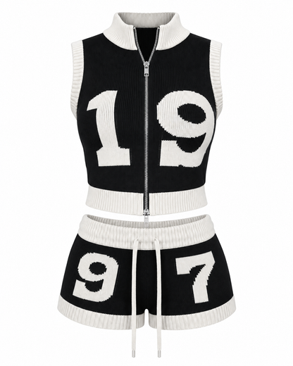 1997 Varsity Women’s Knit Two Piece Crop Top & Shorts Set