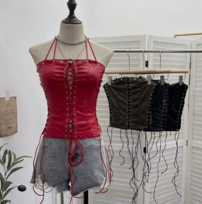 No Rules Lace-Up Halter Corset Top