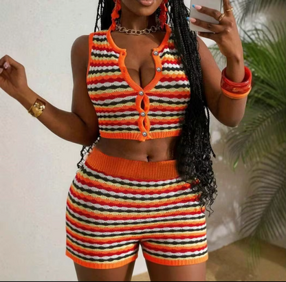 Sunset Energy Striped 2-Piece Short Set