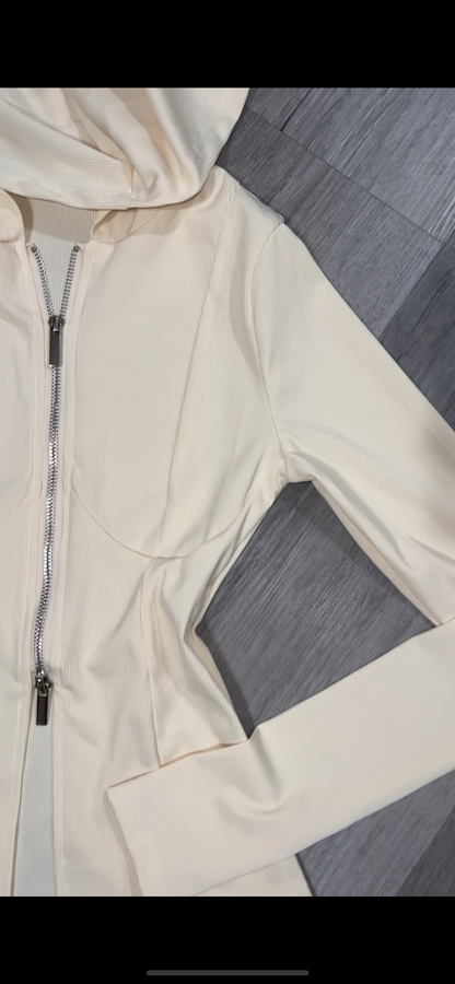Beige zipper mini skirt set