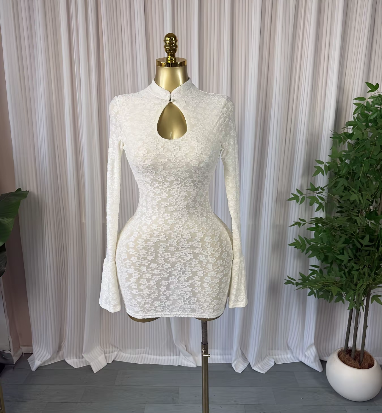 Soft Envy Lace Keyhole Mini Dress