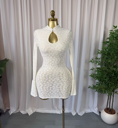 Soft Envy Lace Keyhole Mini Dress