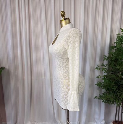 Soft Envy Lace Keyhole Mini Dress