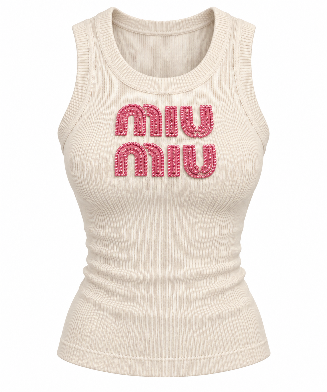 Miu Miu Embellished Ribbed Knit Tank Top