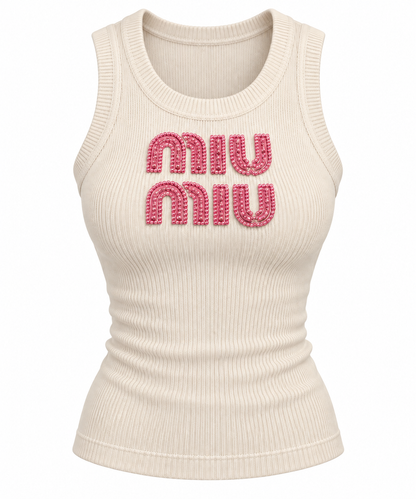 Miu Miu Embellished Ribbed Knit Tank Top