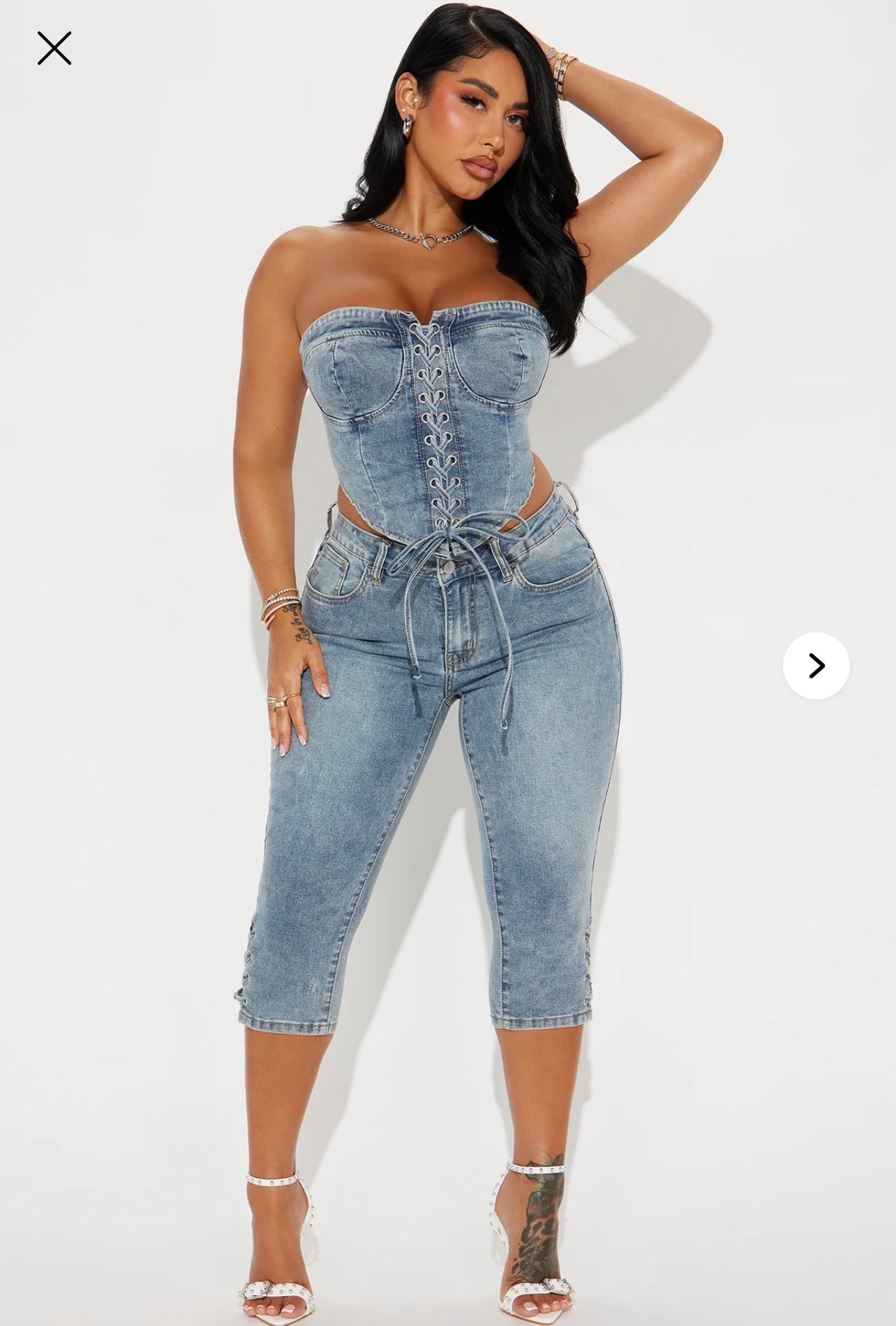 Lace-Up Denim – Corset Crop & Capri Pants set