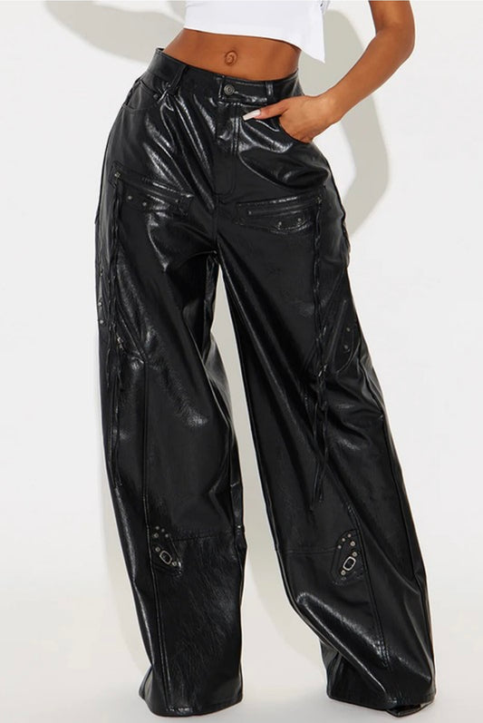 Midnight leather cargo pants