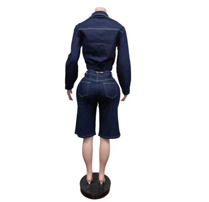 After Hours Dark Wash Denim Capri Two Piece Set