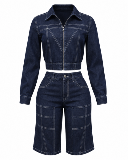After Hours Dark Wash Denim Capri Two Piece Set