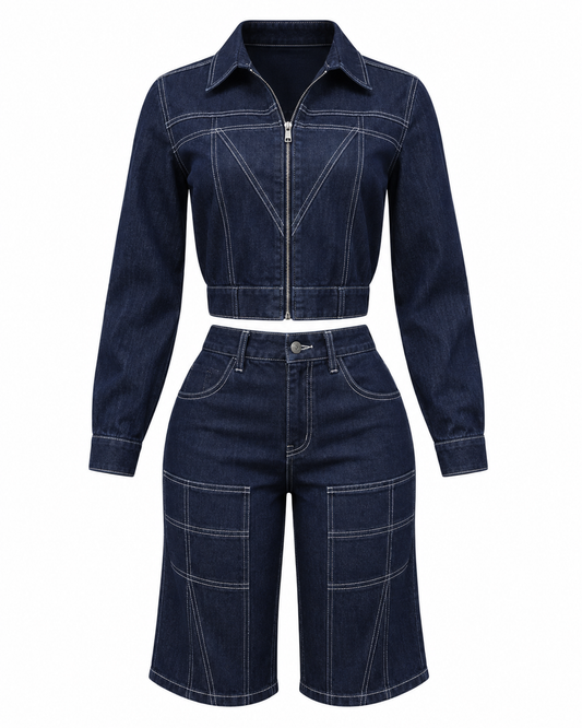 After Hours Dark Wash Denim Capri Two Piece Set