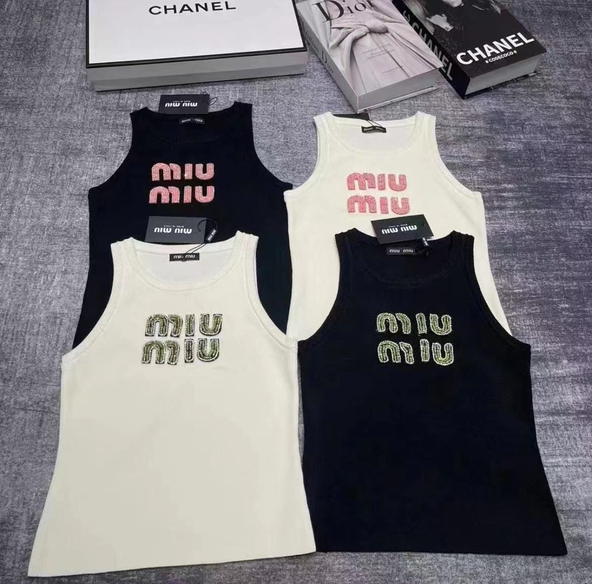 Miu Miu Embellished Ribbed Knit Tank Top