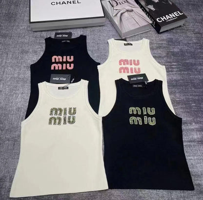Miu Miu Embellished Ribbed Knit Tank Top