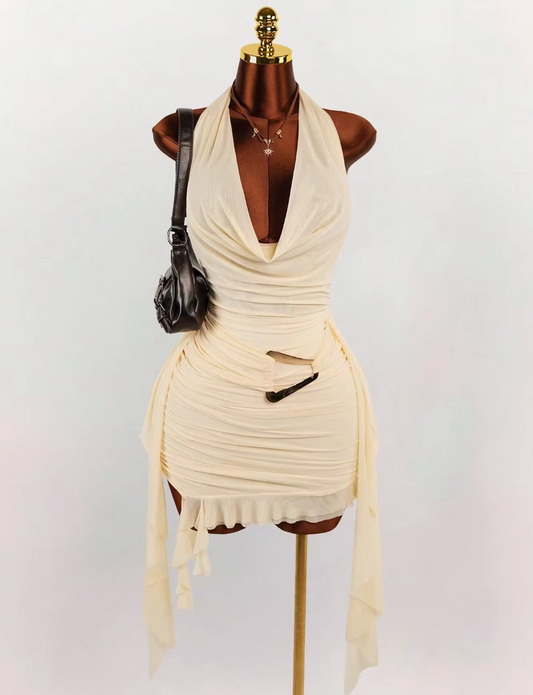 Draped Halter Mini Dress
