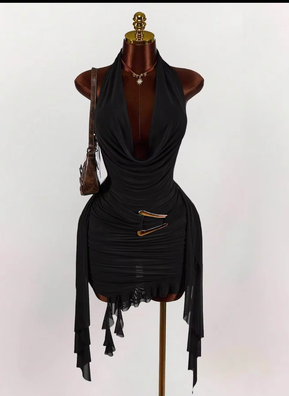 Draped Halter Mini Dress