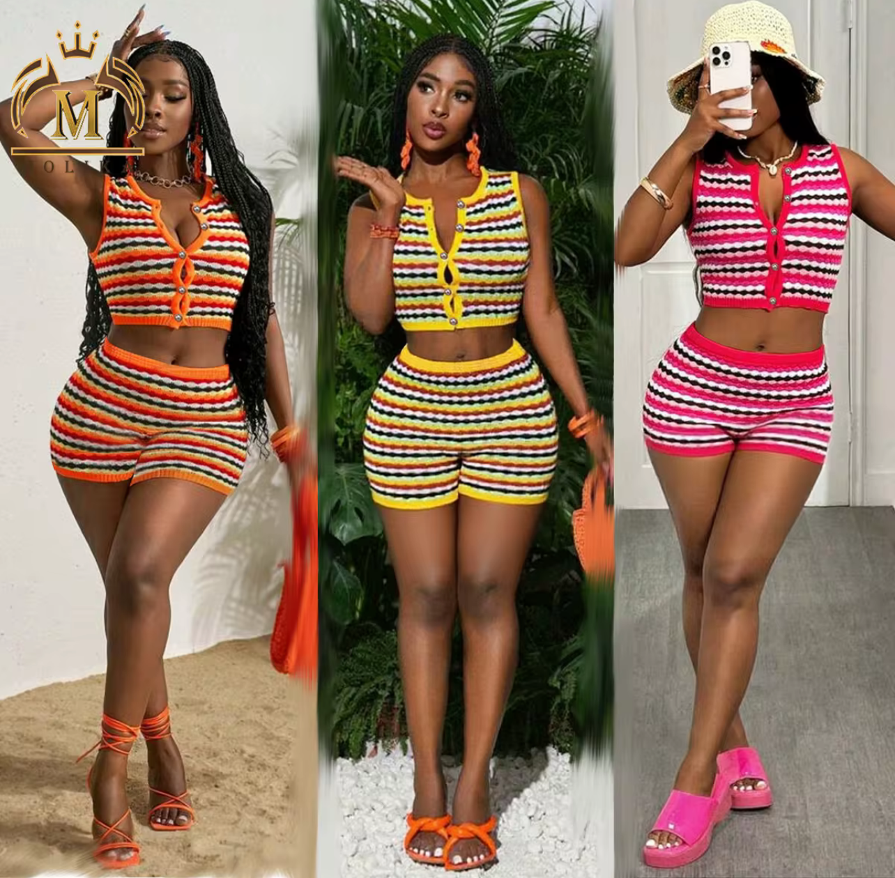 Sunset Energy Striped 2-Piece Short Set