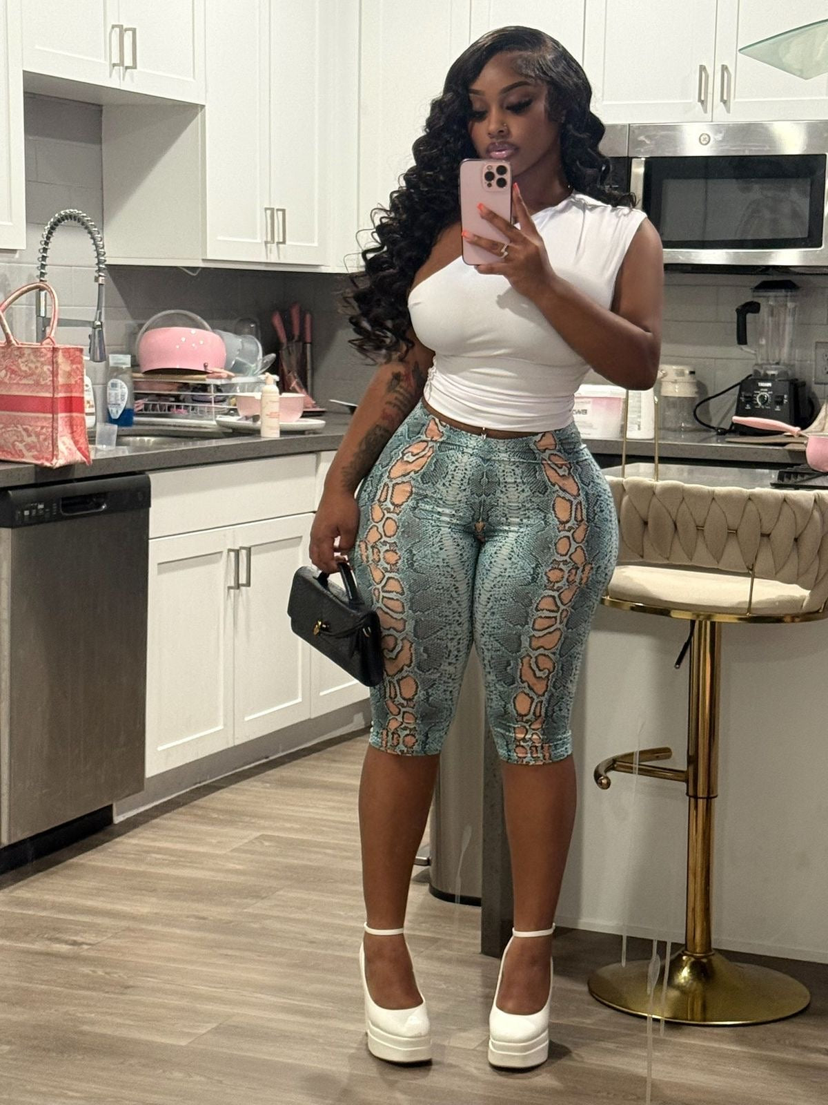 Snake Print Capri Leggings