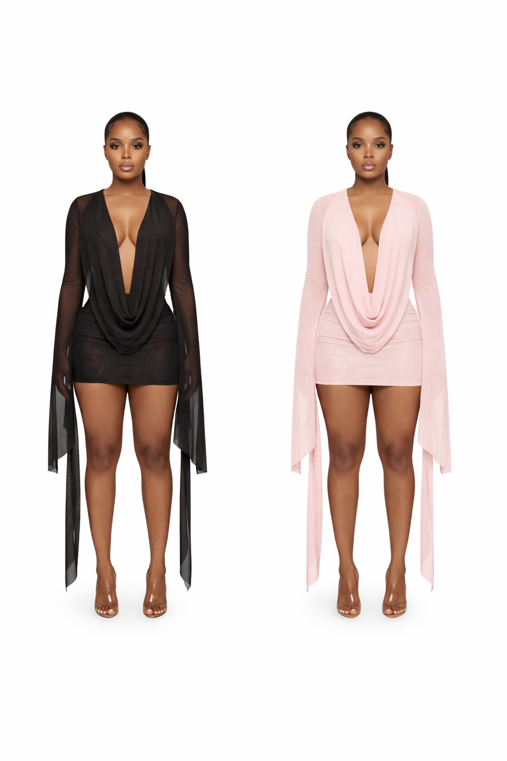 Soft Spoken Sheer Drape Mini Dress