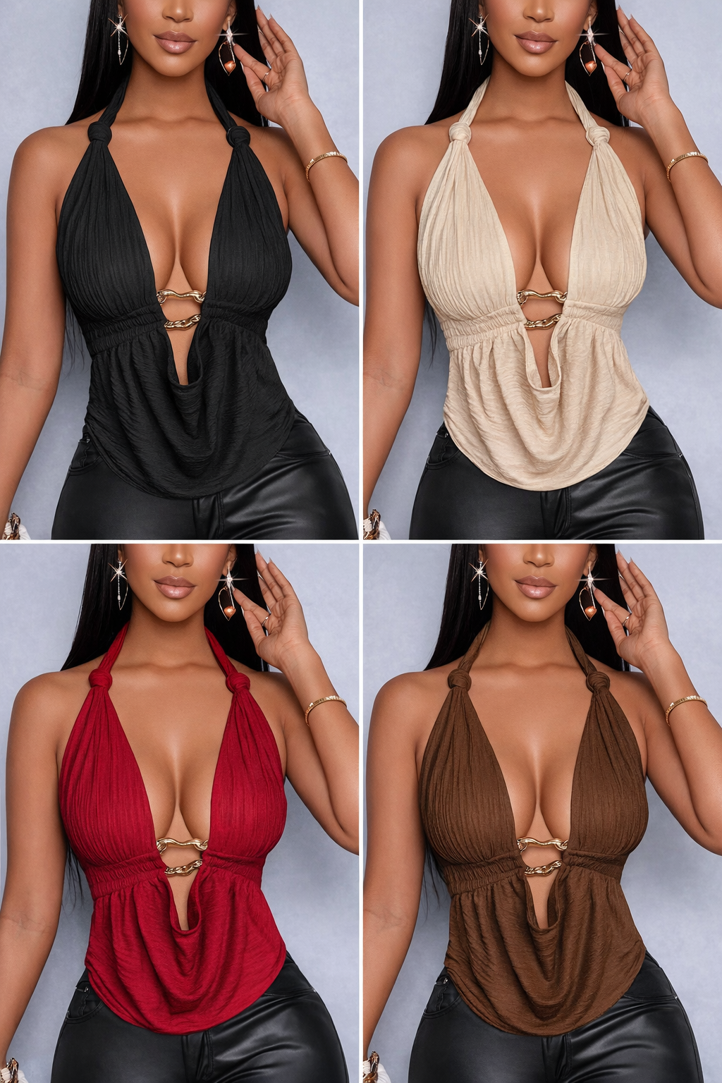 Golden Temptation Draped Halter Top