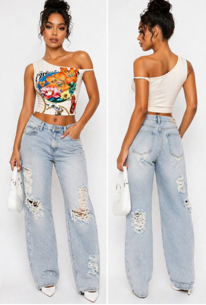 Positano Bloom One-Shoulder Top