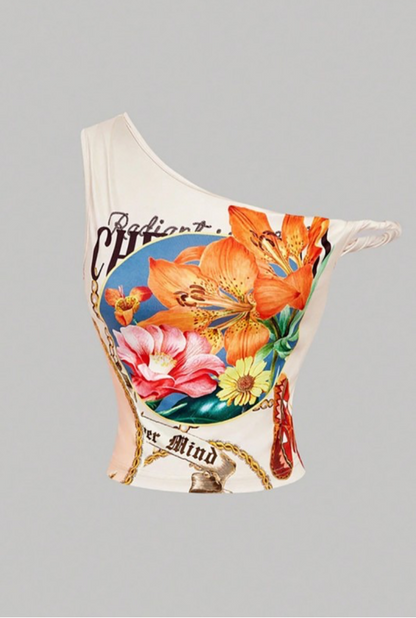 Positano Bloom One-Shoulder Top