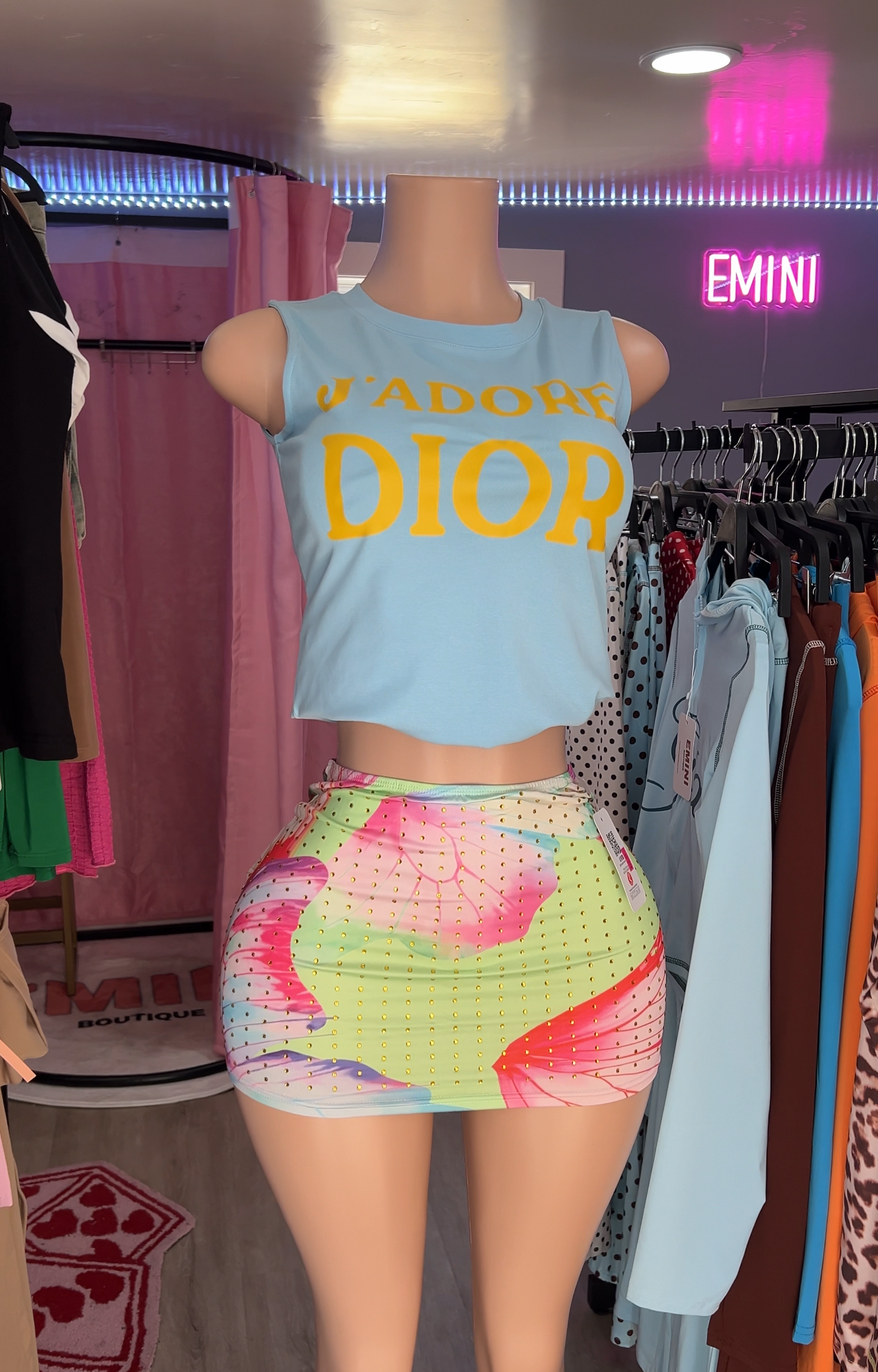 Drip Rhinestone Mini Skirt